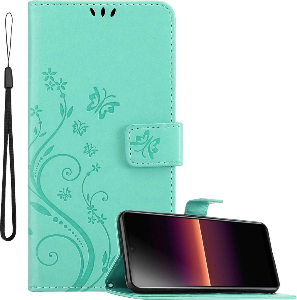 Cadorabo Hülle für Sony Xperia L4 in FLORAL TÜRKIS Schutzhülle im Blumen Design mit Magnetverschluss, Standfunktion und Kartenfächern Flip Cas...