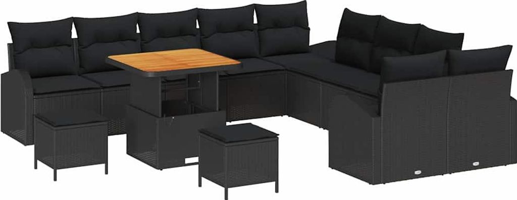 vidaXL Garten-Sofa-Set mit Kissen mit Speicher 13 pcs Schwarz