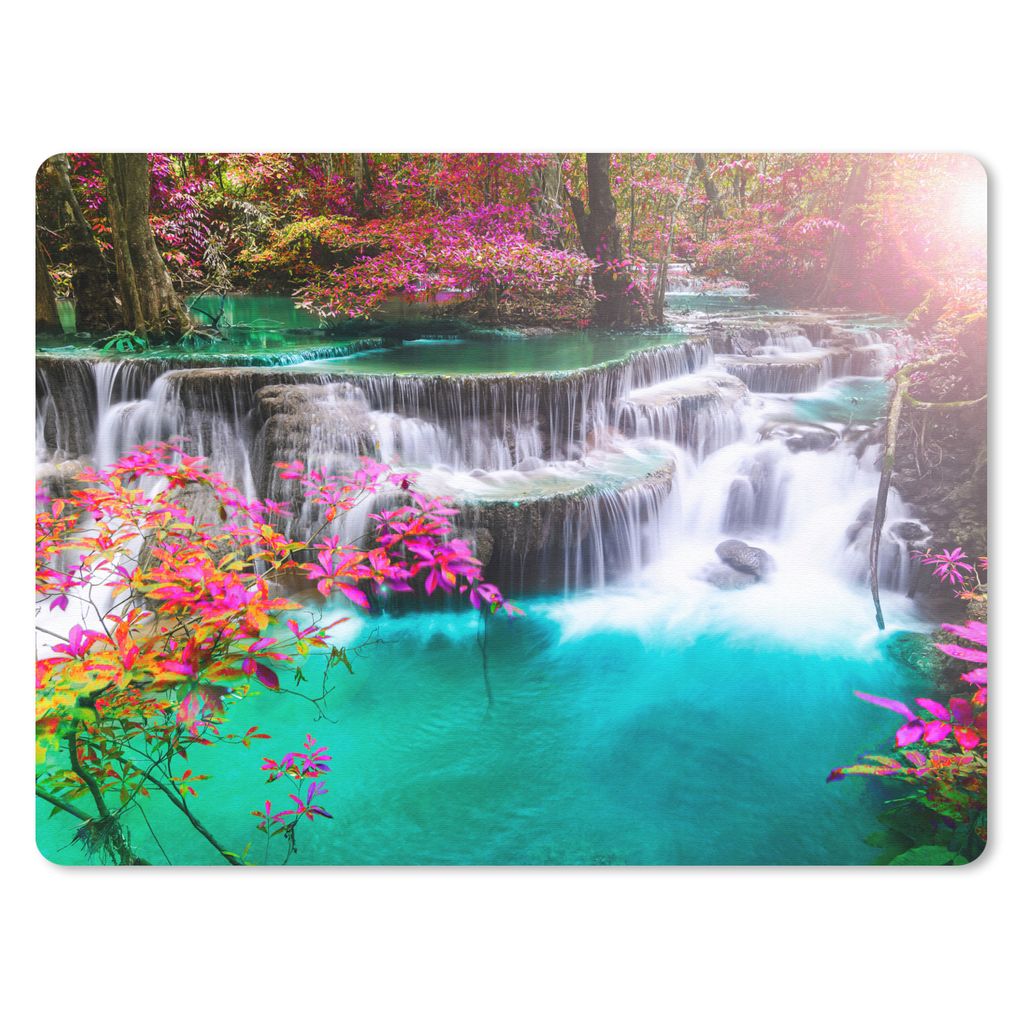 MuchoWow Mauspad Mousepad Wasserfall - Sonne - Bäume - Regenbogen - Natur 23x19 cm - Mousepads - Maus Mat - Pad - Mausunterlage - Schreibtischun...