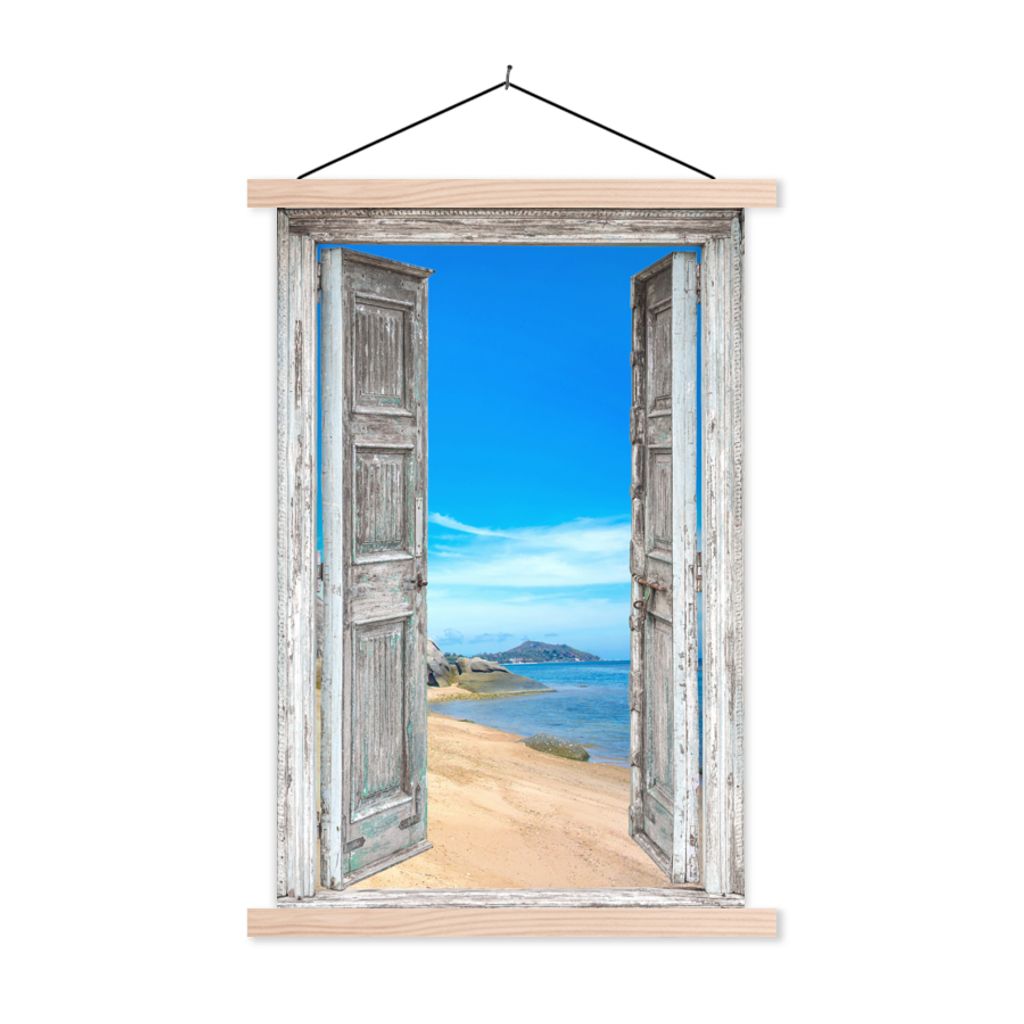 MuchoWow Textilposter Strand - Tropisch - Sommer - Blick - Meer 120x180 cm mit holzfarbenen Rahmen - Textil-Plakat