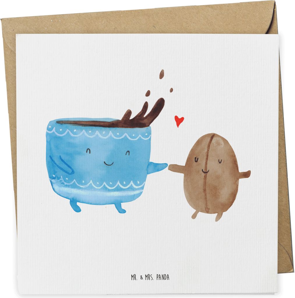 Mr. & Mrs. Panda Klappkarte Kaffee Bohne - Weiß - Geschenk, Zufriedenheit, Glückwunschkarte, Glück, faltkarte, Genuss, anlasskarte, Lustige Spr...