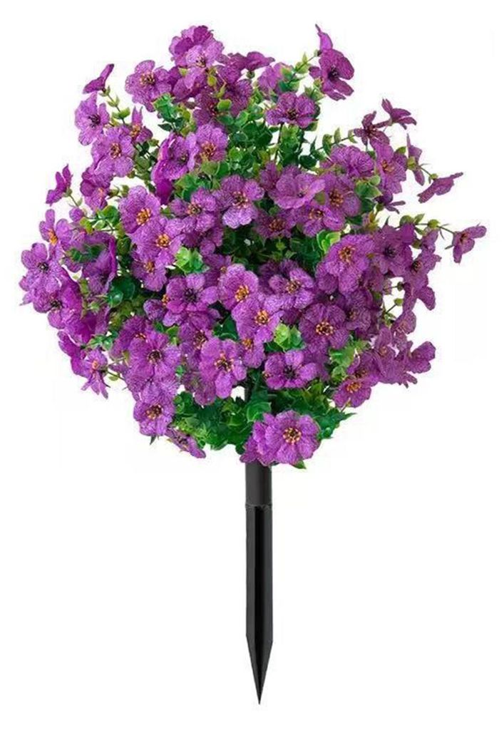 Künstlicher Buchsbaum mit violetten Blüten, künstliche Sträucher für den Außenbereich, UV-beständig, mit Erdspieß, ideal für Veranda, Gart...