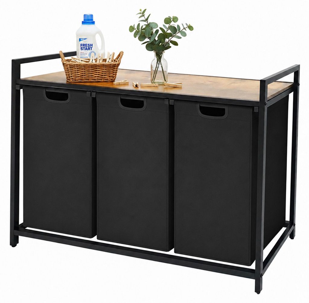 Relaxdays Wäschesammler mit 3 Wäschesäcke, 150 L, Holzoptik Produktbild  KI-generiertes Bild