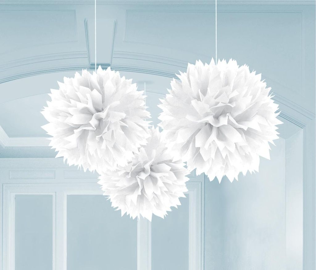 3 Pompoms weiß 40cm Produktbild 