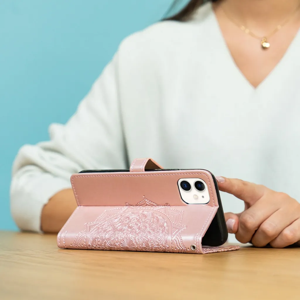 Custodia Portafoglio In Pelle RankOne Per OnePlus Nord 2T – Rosa Con Motivo Floreale, Flip Cover Con Porte Carte - 3