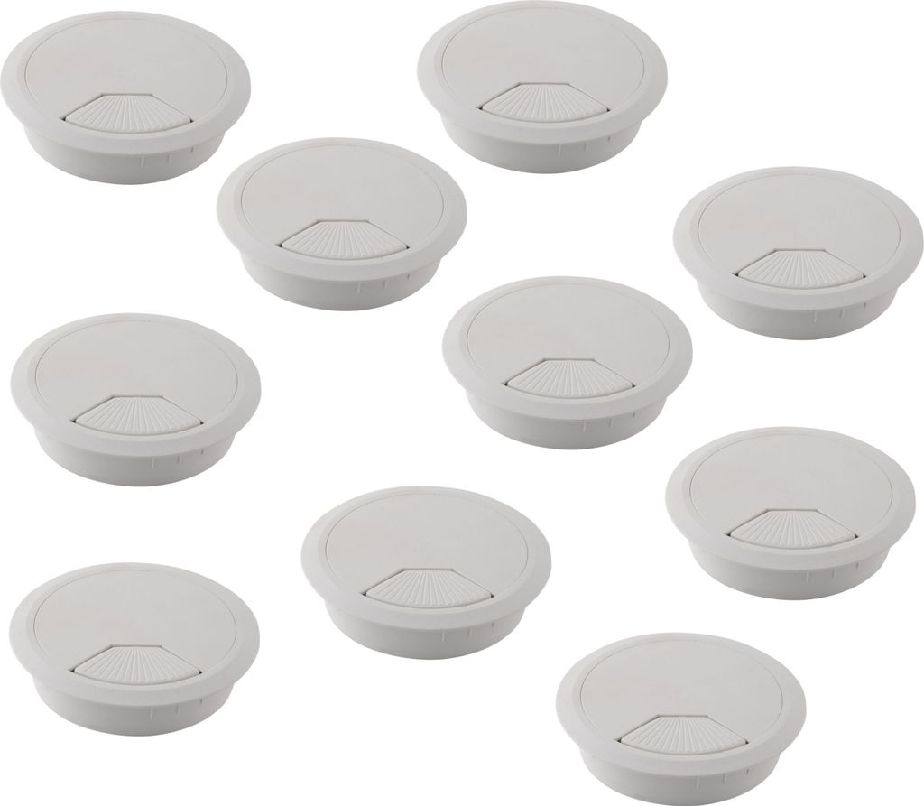 10er Set - Kabeldurchführung Schreibtisch - 10 Stück Kabeldurchlass mit Staubdichtung für diverse Büro Schreibtische & Arbeitsplatten | runde K...