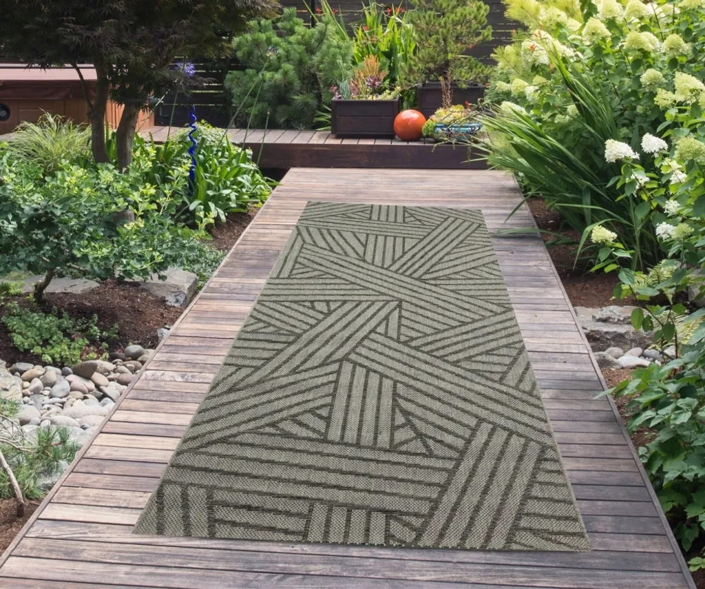 Tapis de Passage Rayé Anthracite 80x200 cm pour Terrasse et Couloir