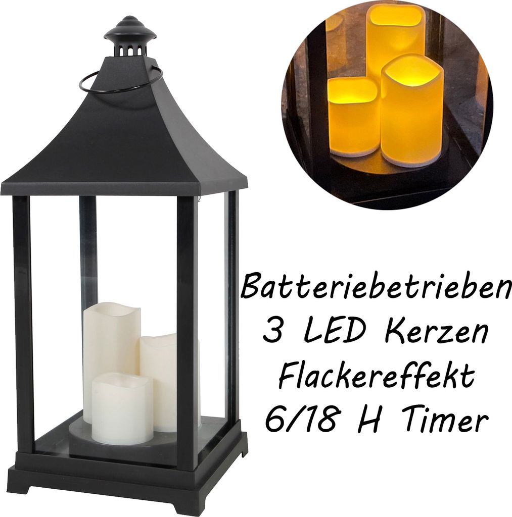 XXL Laterne Windlicht Stalllaterne Gartenlaterne + 3 LED Kerzen Timer H59xB24cm