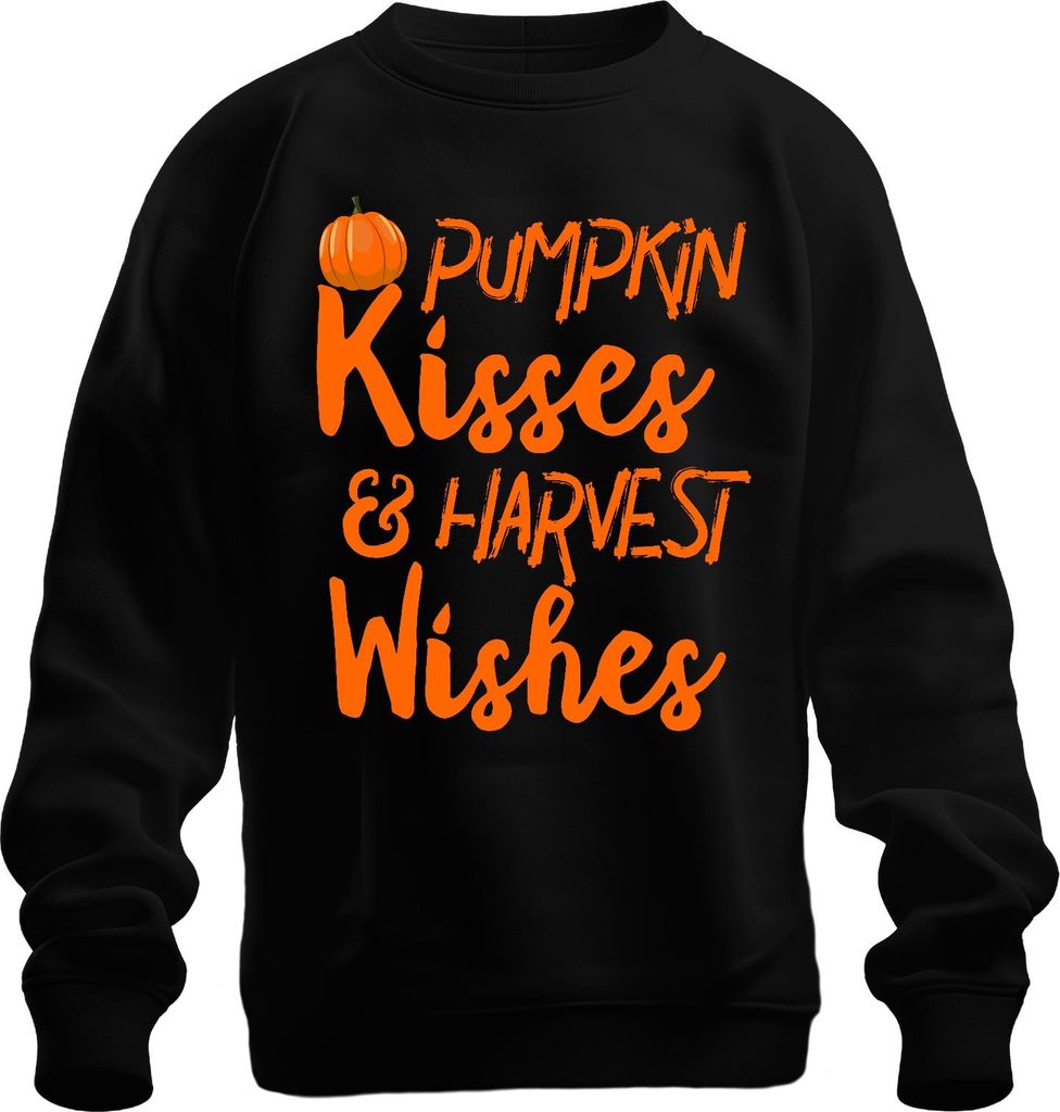 Pumpkin Kisses & Harvest Wishes Kürbis Halloween Herbst Retro Uni Sweatshirt Pullover, Schwarz, 3XL