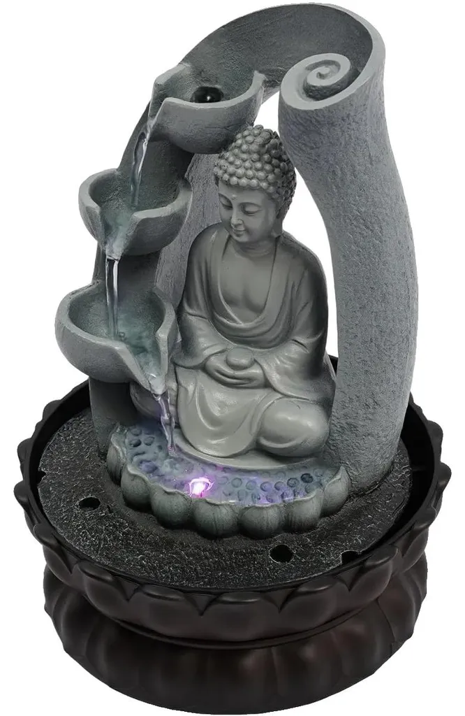 Petite Fontaine Intérieure Bouddha Grise Idéale pour Bureau et Salon Zen