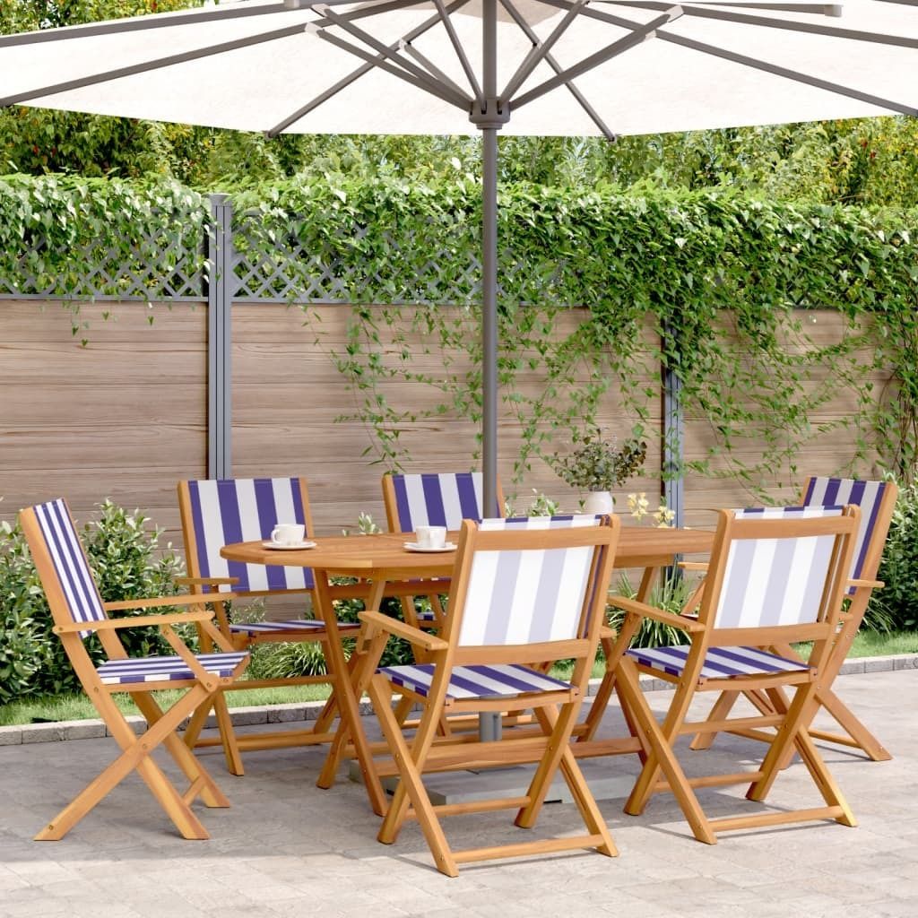 "im Angebot" Gartenstühle 6 Stk. - bis 150 kg - Klappbar Blau und Weiß Stoff und Massivholz - Stapelsessel CC9581