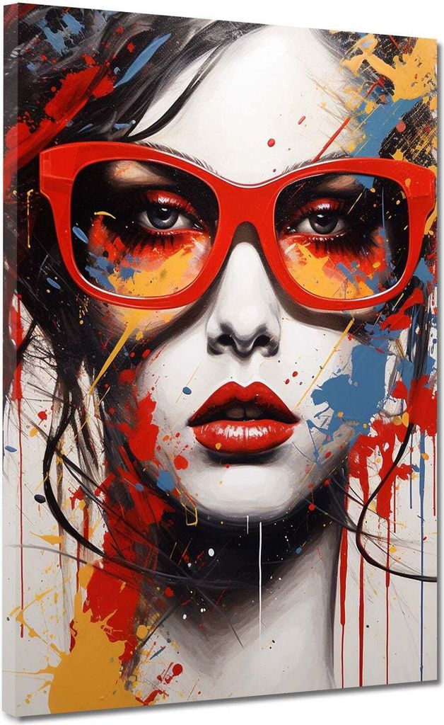 Frauengesicht mit Sonnenbrille Leinwandbild Wandbild Kunstdruck XL Wanddeko: 60x80x4cm