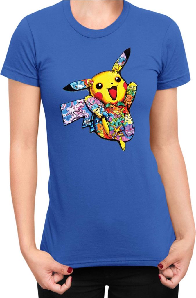 Damen T-Shirt Japan Manga Anime Comics Pokemon 035, Lady XL / Blau
