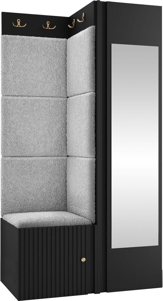 MIRJAN24 Garderoben-Set Orion Ryfel Slim XXVI, Kleiderschrank, Schuhschrank, Kleiderhakenbrett, 7x Paneel 42x42, Spiegel, 6 Kleiderhaken, Metallgri...