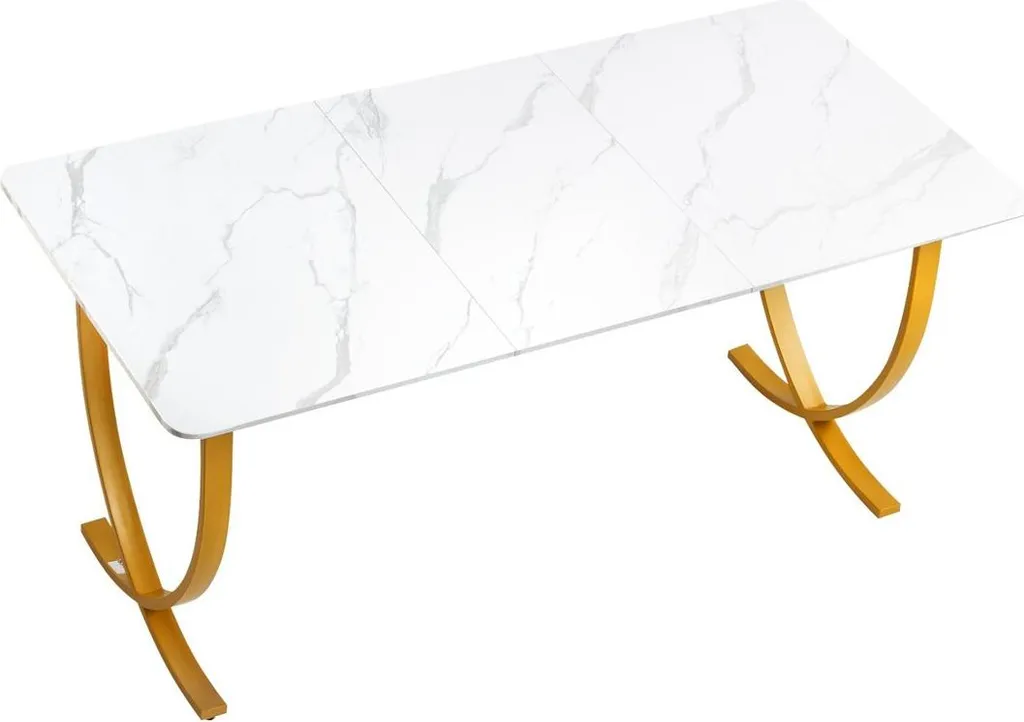 Bureau de direction 160 cm blanc et doré - Table de conférence moderne