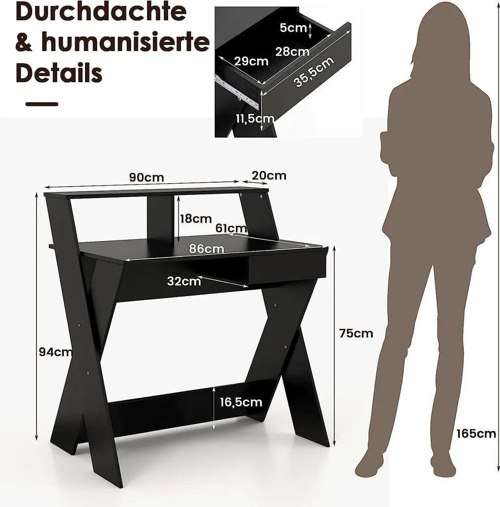 Bureau stable anti-fatigue avec rehausse écran pour petits bureaux