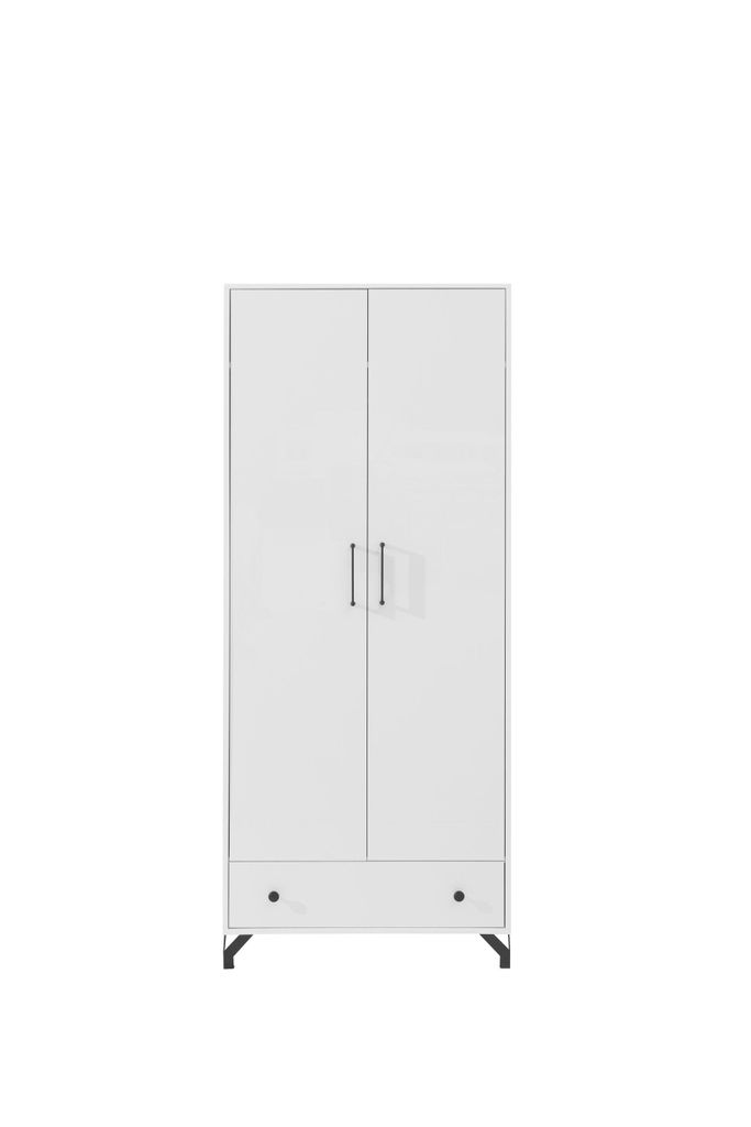 Kleiderschrank – Drehtürenschrank – Kinderkleiderschrank – BERGEN System 1 – 80 cm – Weiß / Hochglanz – Form und Funktion in Harmonie