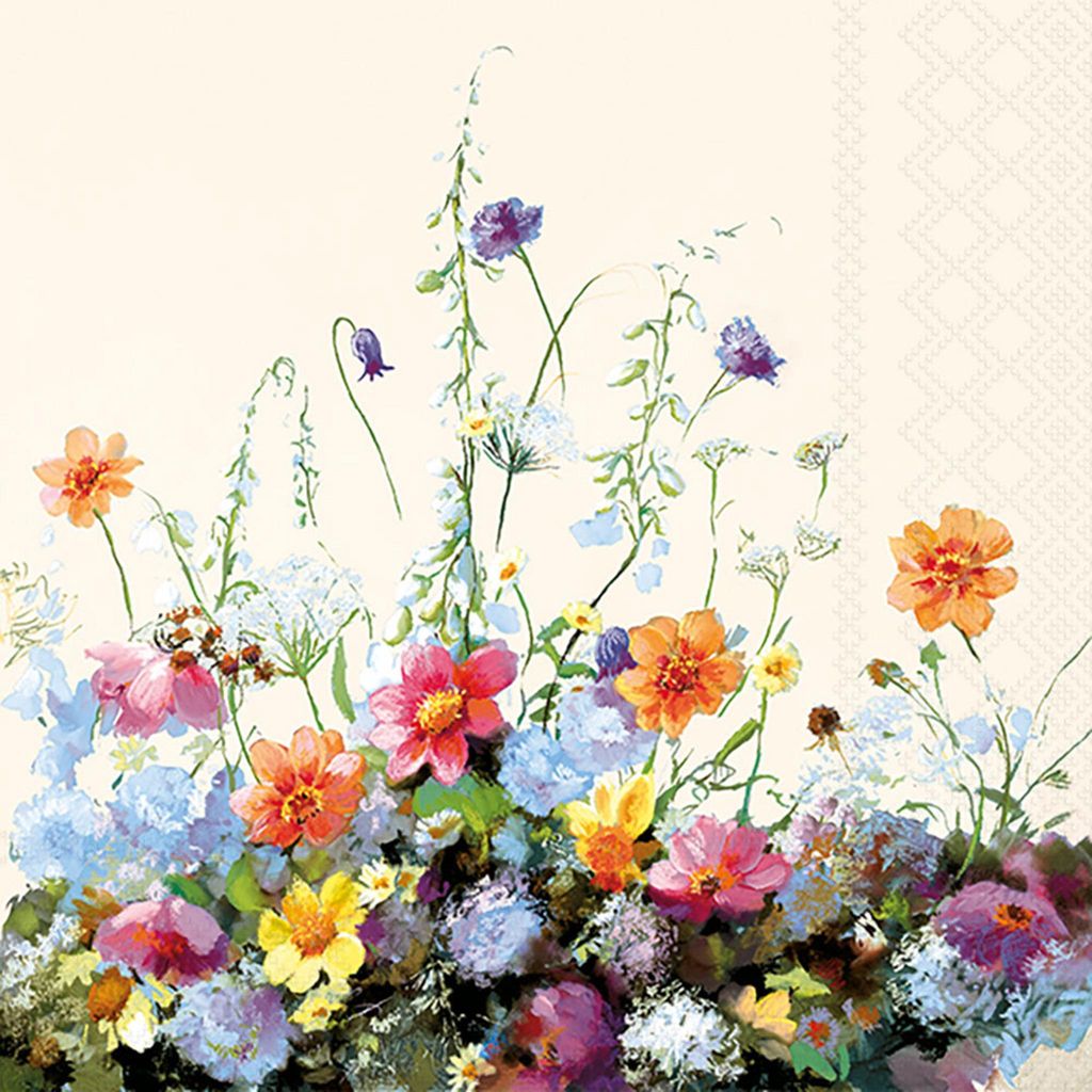 Servietten Papier 33x33cm 3-lag Blumenwiesen-Motiv / Bunt 20 Stk