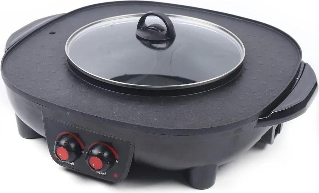 Elektrischer Hotpot und Grill - Koreanischer BBQ Tischgrill - 2100W - Antihaftbeschichtung - 220V - Für mehr als 5 Personen - Schwarz