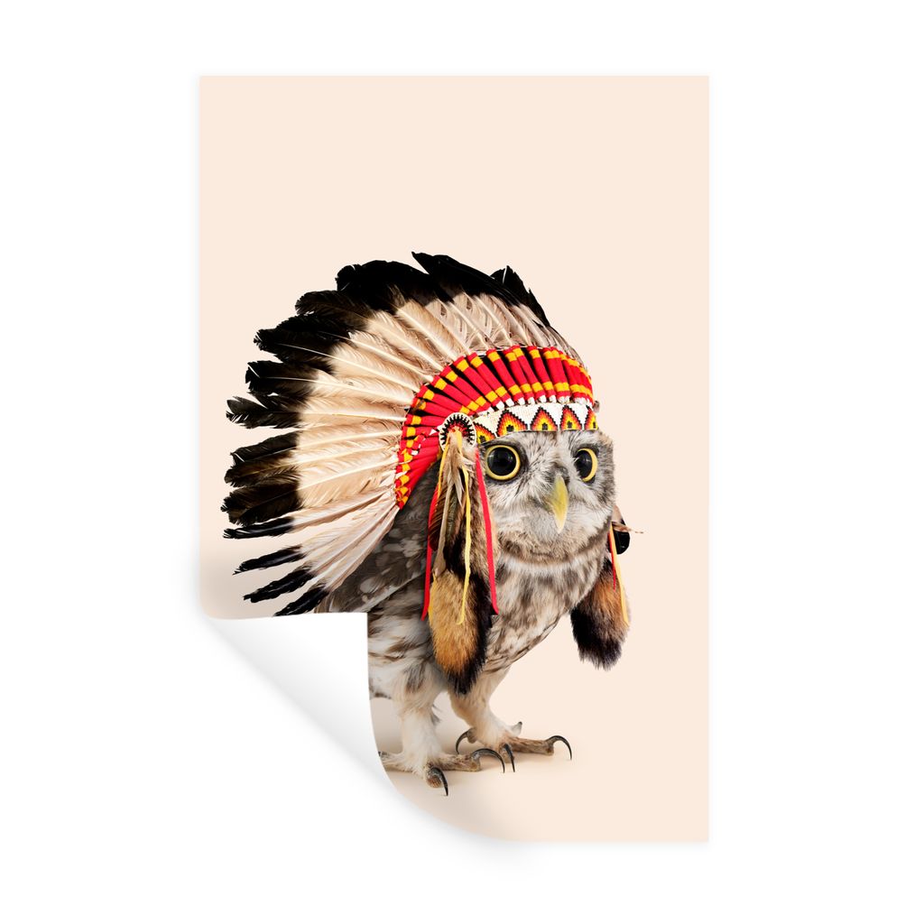 MuchoWow Wandtattoo Wandsticker Wandaufkleber Eule - Indianer - Federn - Tiere 80x120 cm Selbstklebend und Repositionierbar - Repositionierbar - ...