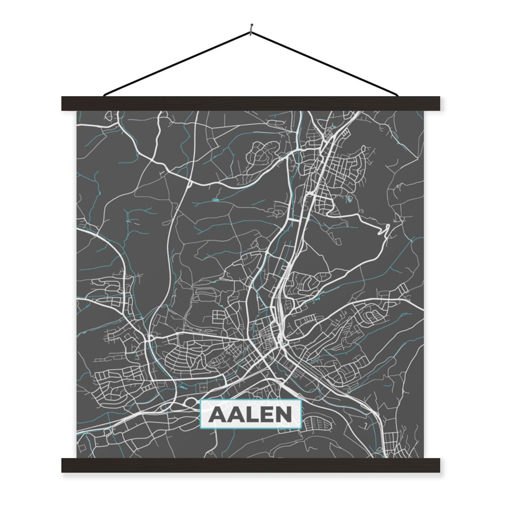 MuchoWow Textilposter Blau - Deutschland - Karte - Stadtplan - Aalen 40x40 cm mit schwarzem Rahmen - Fotos