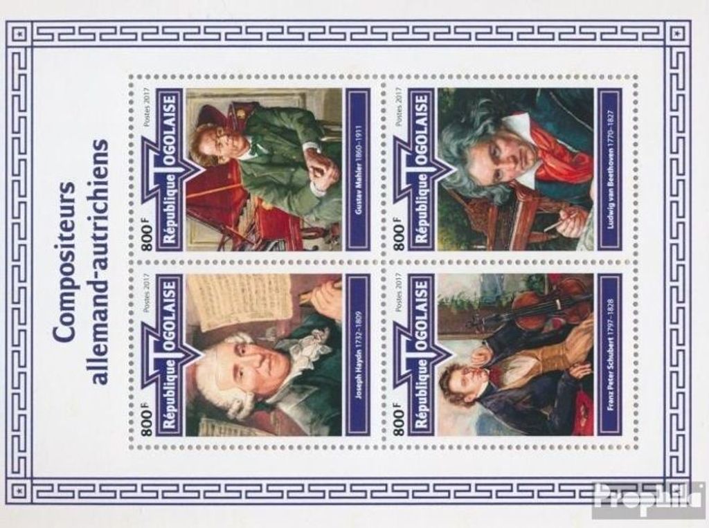 Briefmarken Togo 2017 Mi 8760-8763 Kleinbogen (kompl. Ausgabe) postfrisch Deutsch-österreichische Komponisten