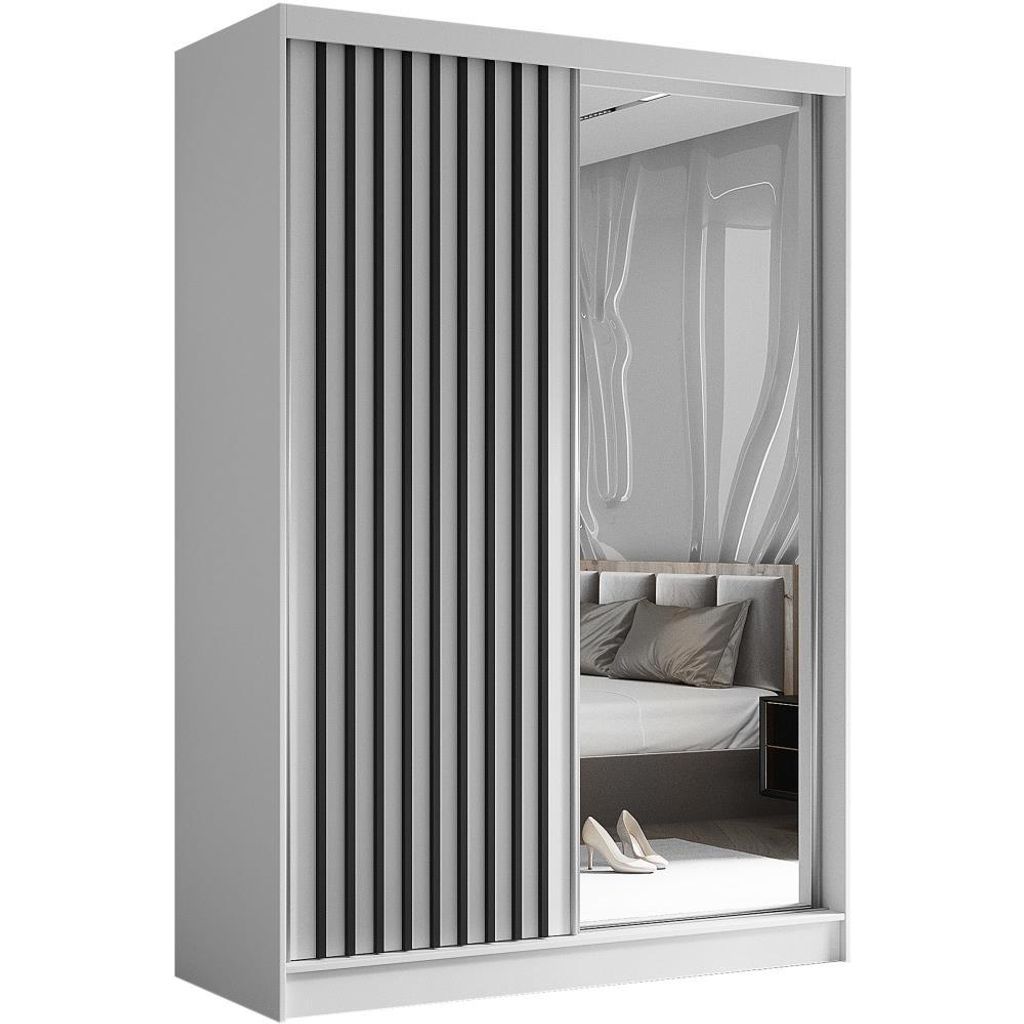 Schwebetürenschrank HELIX 150cm Weiß/Schwarz – 2-türig, Produktbild 