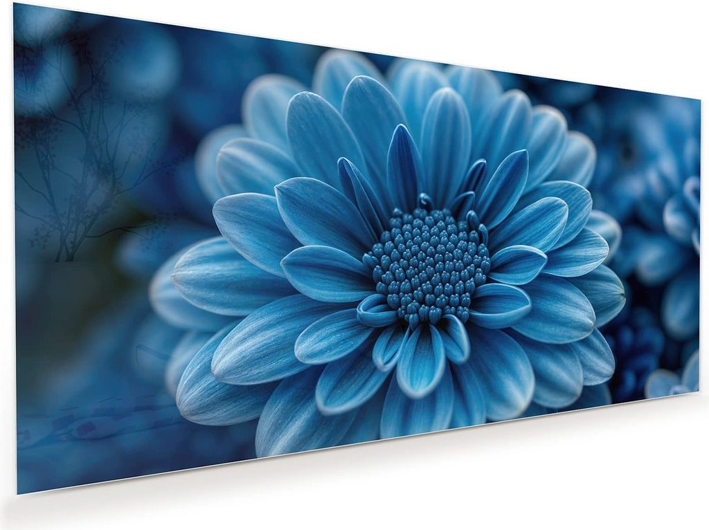 Glasbild 60x30cm in XXL für Wohnzimmer, Schlafzimmer Motiv Blaue Blume