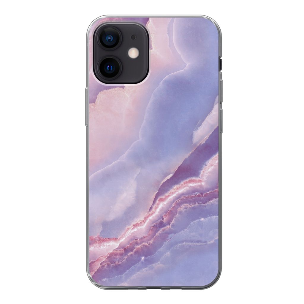 MuchoWow Handyhülle Schutzhülle Hülle für iPhone 12 Kalkstein - Naturstein - Mineralien Silikon Softcase Handy Hülle - Schutzhülle