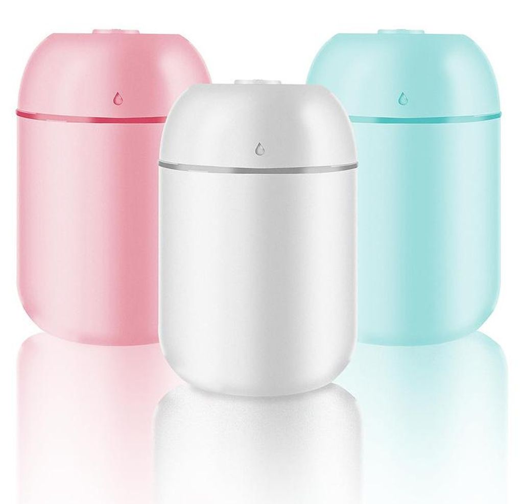 3er Set Mini Luftbefeuchter USB 330ml Tisch Luftbefeuchter Kaltnebel für Schlafzimmer Büro Pflanzen Auto Weiß Rosa Grün