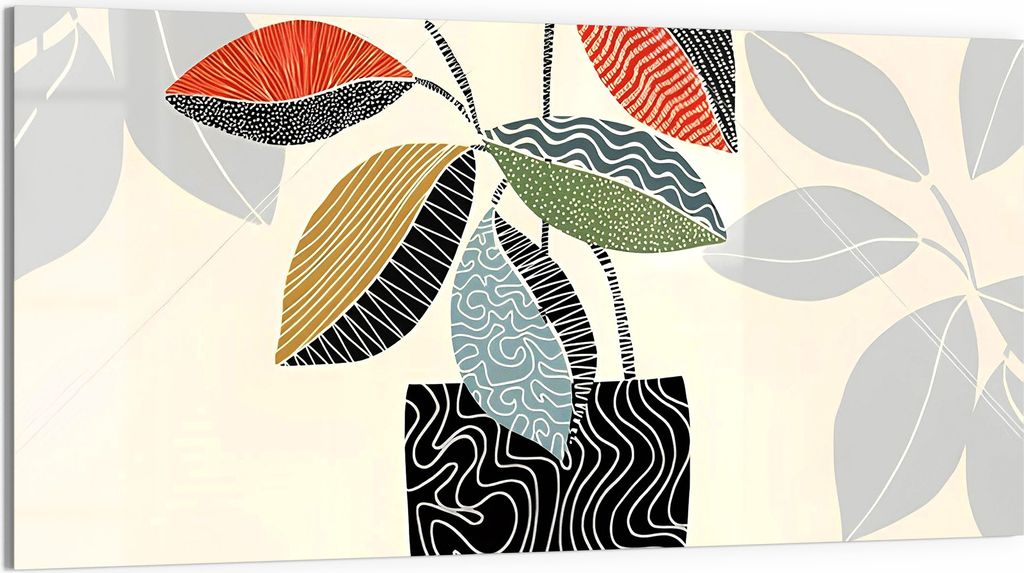 DEQORI Glasbild Acryl 100x50 cm 'Bunte Blattkunst' Wandbild Bild modern Deko