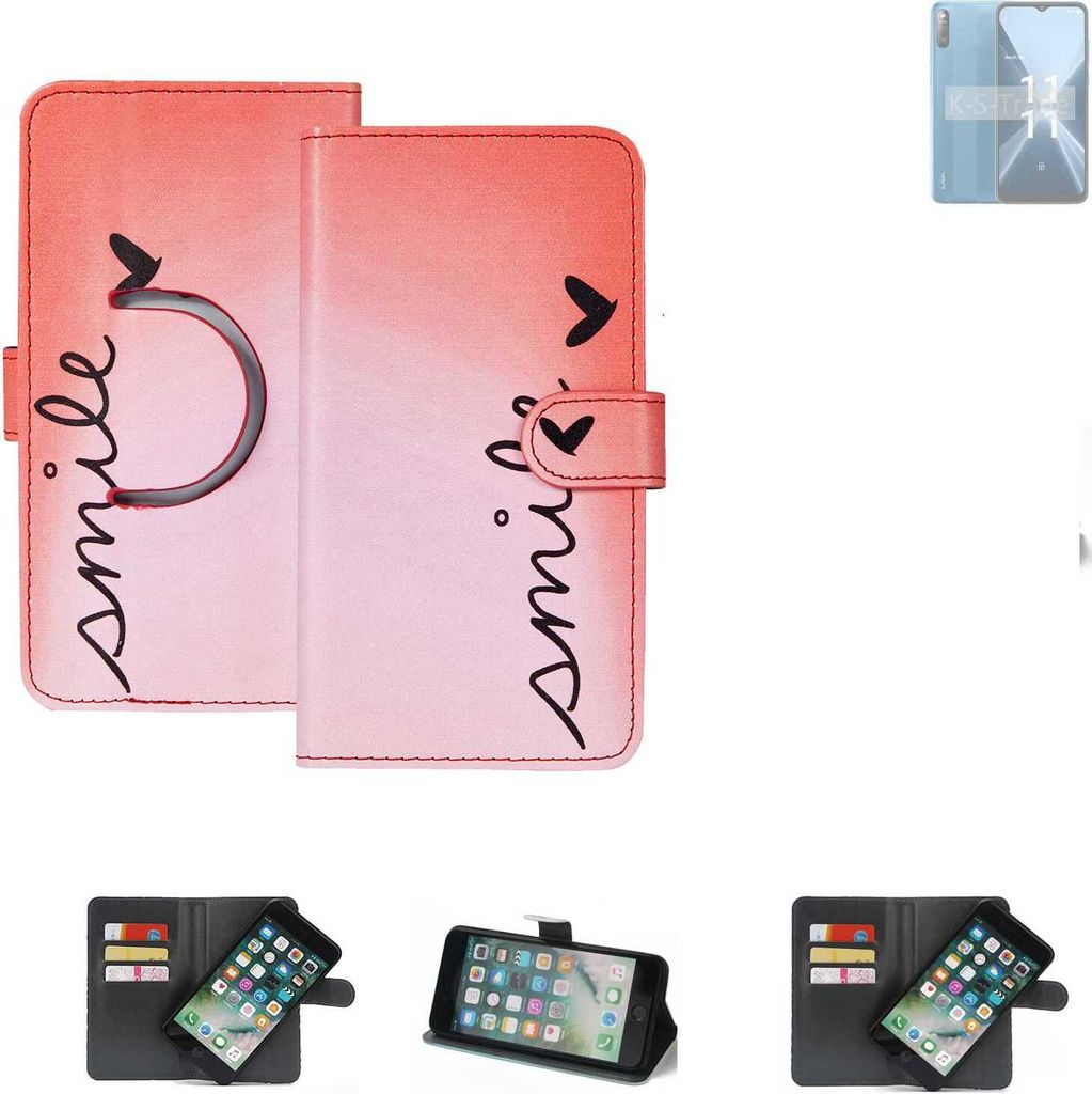 K-S-Trade Schutzhülle Handyhülle kompatibel mit Lava X2 Hülle cover bookstyle Etui ''smile'' rot Standfunktion Kameraschutz (1Stk)