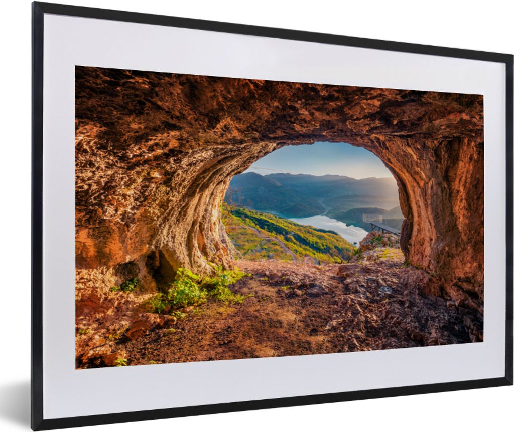 MuchoWow Gerahmtes Poster Höhle - Berg - Landschaft - Natur 60x40 cm - Poster mit Schwarzem Bilderrahmen Wandposter Rahmen Foto Bilder - Schlafz...