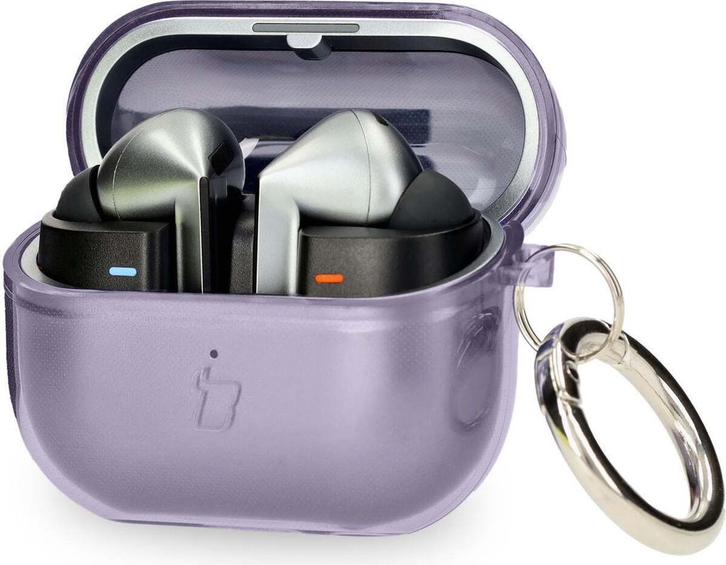 Elastyczne etui z karabińczykiem Bizon Case Headphone Clear do Galaxy Buds 3/3 Pro, przeźroczysto-fioletowe