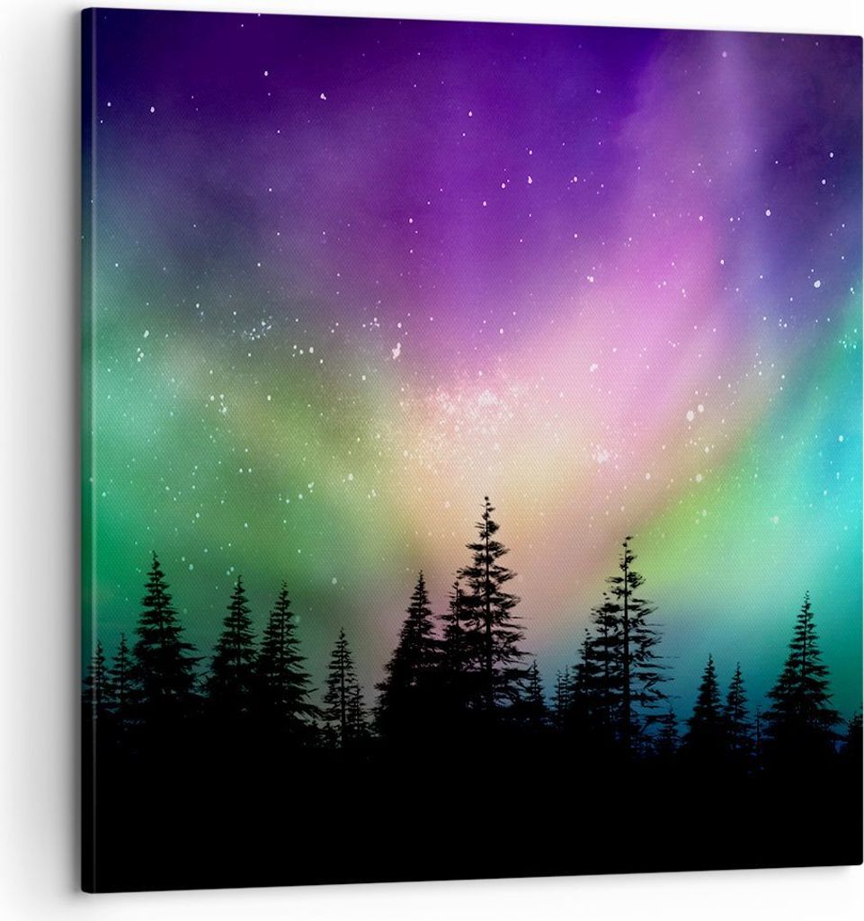 Bild auf Leinwand - Leinwandbild - Aurora Polar Nacht - 60x60cm - Wand Bild - Wanddeko - Wandbilder - Leinwanddruck - Bilder - Kunstdruck - Wanddek...