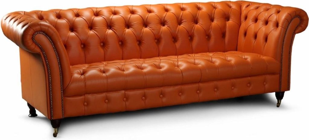Casa Padrino Luxus Chesterfield Leder 3er Sofa Hellbraun 235 x 95 x H. 85 cm - Echtleder Wohnzimmer Sofa - Chesterfield Wohnzimmer Möbel - Luxus K...