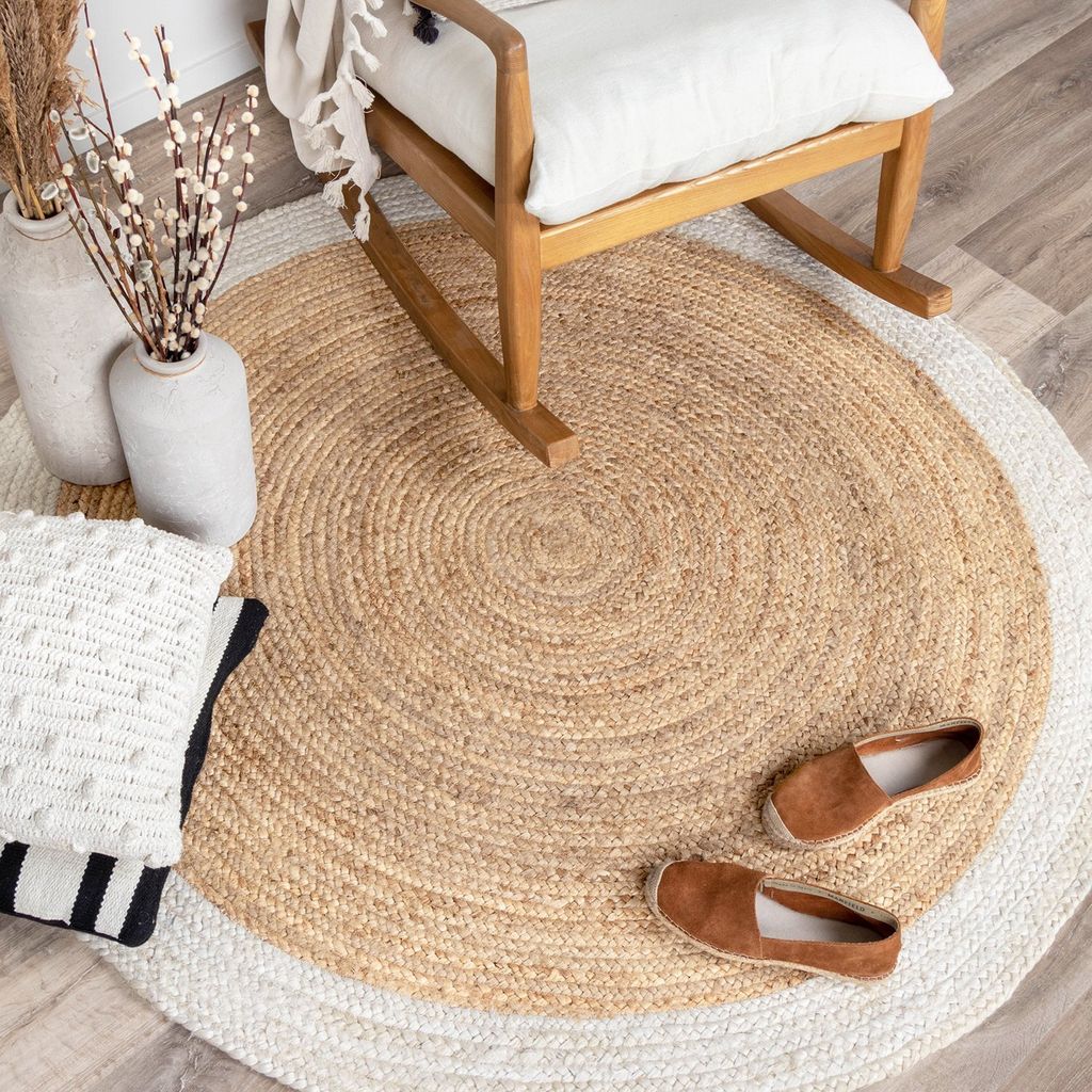 Jute Teppich Rund - Fair Natur Weiß - Ø 100 cm - Wohnzimmer, Esszimmer, Schlafzimmer - FRAAI | Home & Living. - Boho, Ländlich, Modern