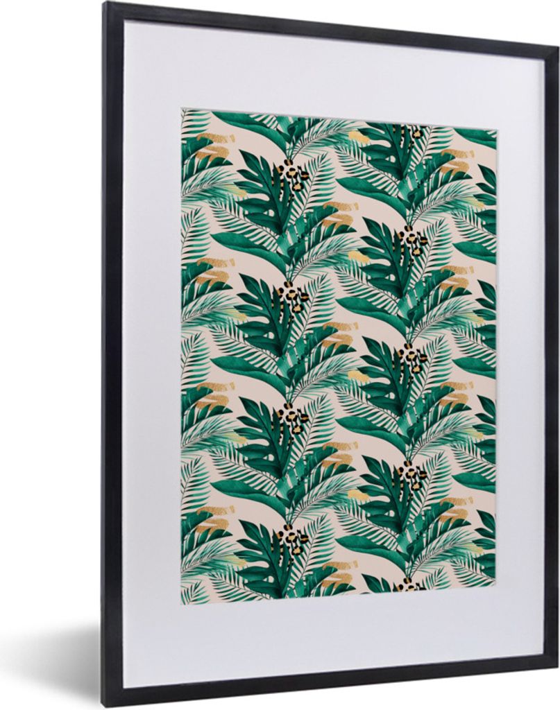 MuchoWow Gerahmtes Poster Tropical - Blätter - Panther Druck 30x40 cm - Poster mit Schwarzem Bilderrahmen Wandposter Rahmen Foto Bilder - Wandpo...