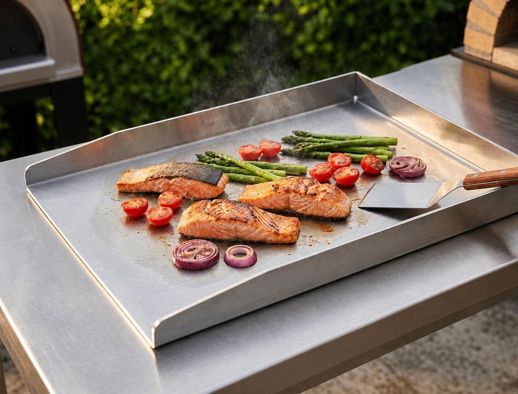 Werk24 Edelstahl Plancha Grillplatte für Gasgrill & Holzkohle – 40x30 cm, 4mm Massive Stärke Rostfrei & Verzugsfrei – Universal Grillzubehör...