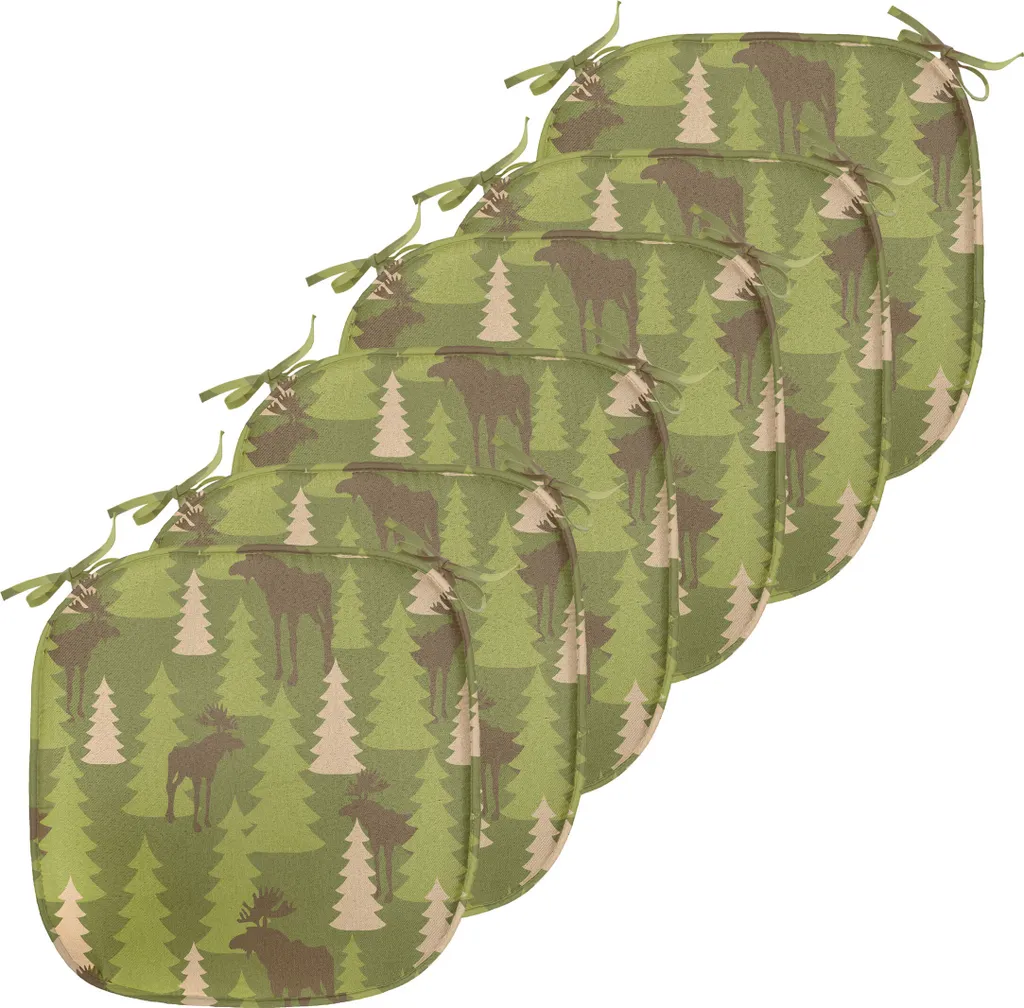 ABAKUHAUS Lot de 6 Galettes de Chaise Cerf Forêt Vert 40x40 cm Imperméable