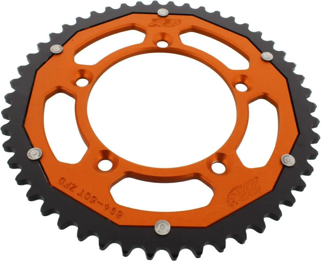 Pignon moto 50 dents 420 ZF pour circuit et tout-terrain orange noir