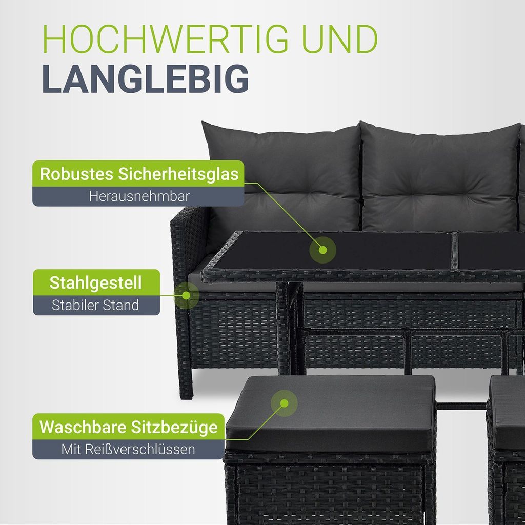 Juskys Polyrattan Lounge Manacor - Sofa, Tisch, Hocker & Produktbild 5