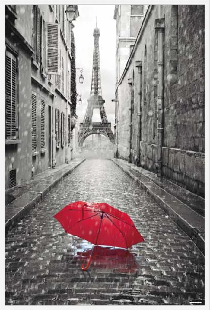 Poster Encadré Tour Eiffel et Parapluie Paris - Cadre Blanc 61x91,5cm