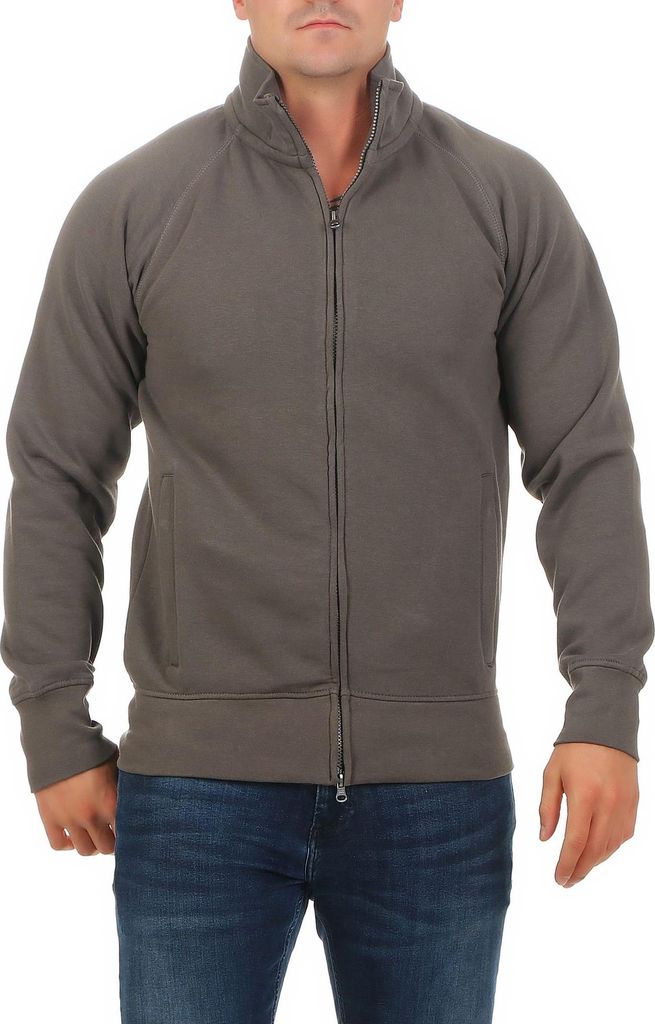 Mivaro Herren Sweatjacke mit Stehkragen aus Baumwolle mit Fleece innen Regular Fit Zwei Wege Reißverschluss Jacke warm bequem für Arbeit Freizeit...