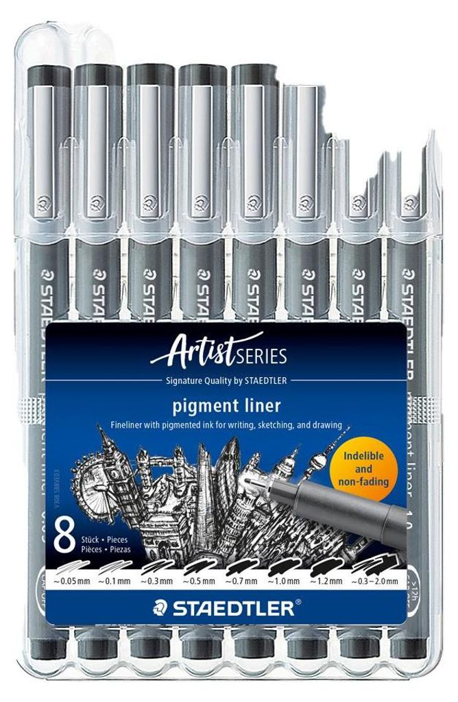 STAEDTLER® 308 SB8 pigmentstift, zwart, set van 8 stuks Productafbeelding 