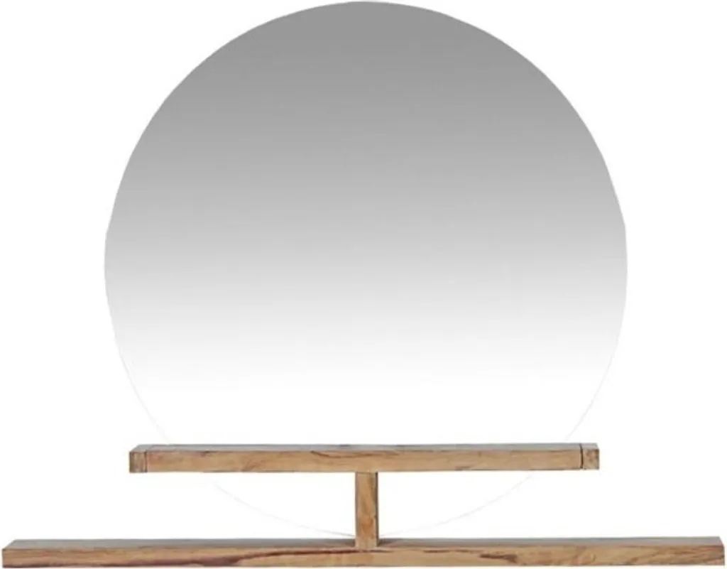 Miroir mural rond Teako Design 60 cm en teck massif avec tablette bois