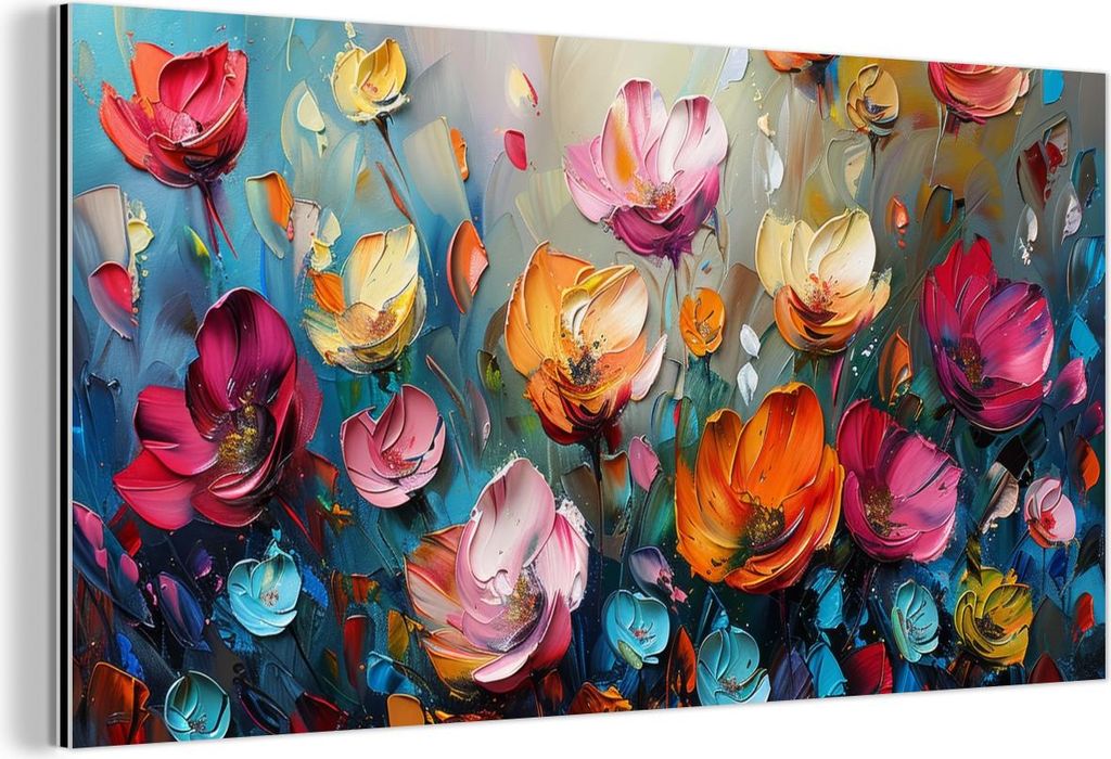 MuchoWow Wanddekoration Metall Metallbild Wandkunst 120x60 cm Blumen - Bunt - Abstrakt - Farbe - Natur MuchoWow Aluminium Gemälde - Metalbilder