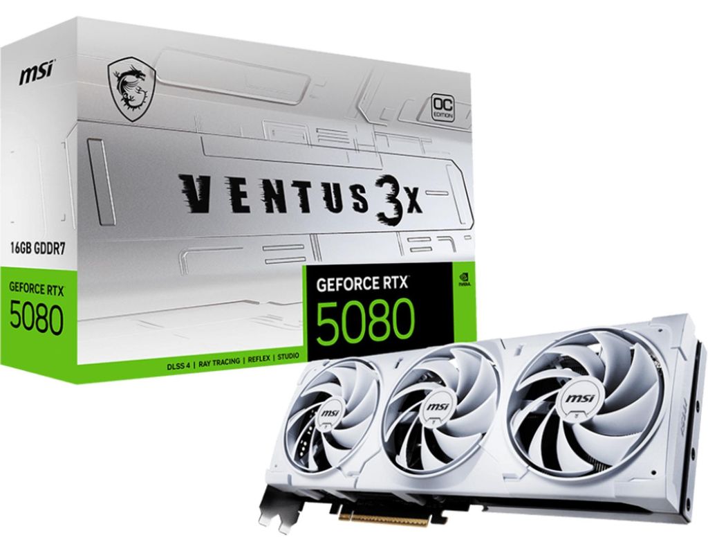 MSI RTX5080 Ventus 3X OC WHITE    16GB GDDR7 HDMI 3xDP Immagine del prodotto 