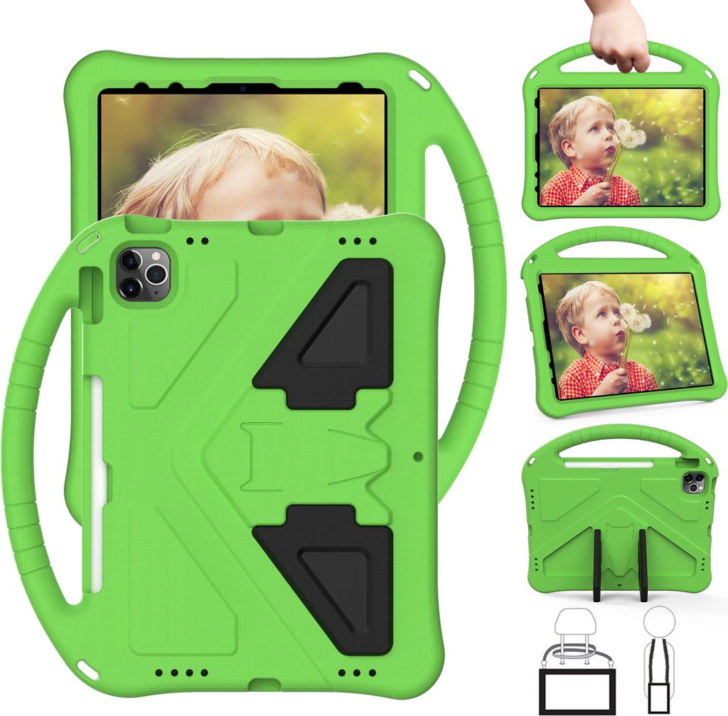 Kinder Hülle für iPad (2025) 11"/iPad (2022) 10.9", iPad A16, Eva Leichte Stoßfeste Ständer, Kids Griff Schutzhülle Grün