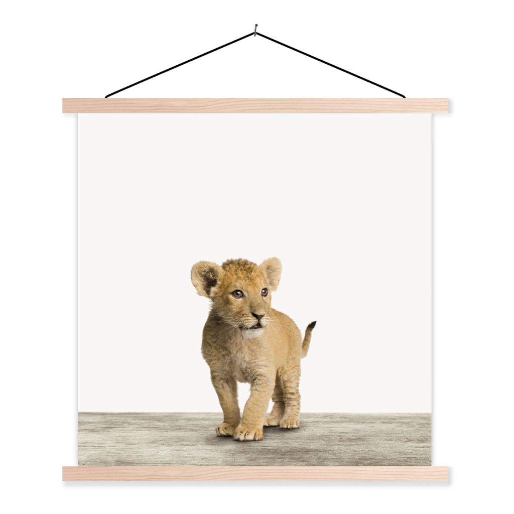 MuchoWow Textilposter Löwe - Junge - Kinder - Jungen - Tiere - Mädchen 60x60 cm mit holzfarbenen Rahmen - Wanddekoration